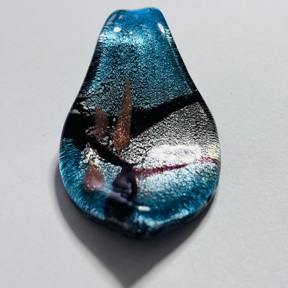 Hand Blown Art Glass Pendant Set Teardrop & Donut Blue - Picture 2 of 8
